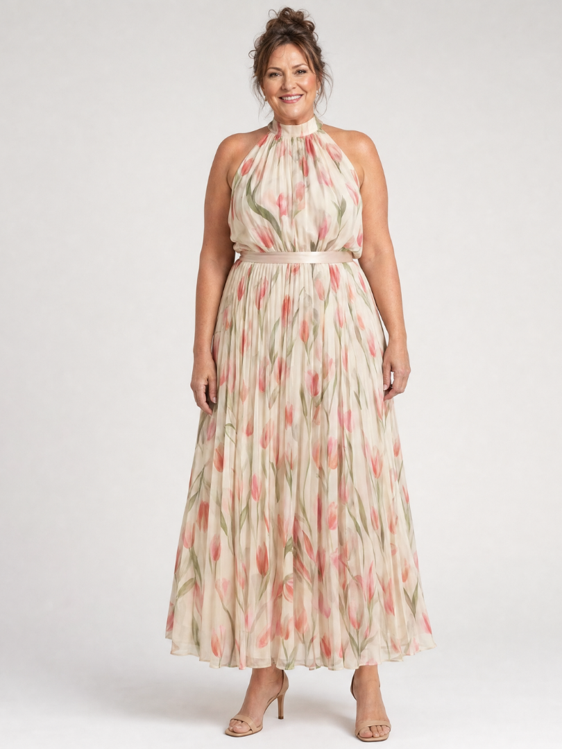 Lioralora | Halter Neck Floral Midi Dress