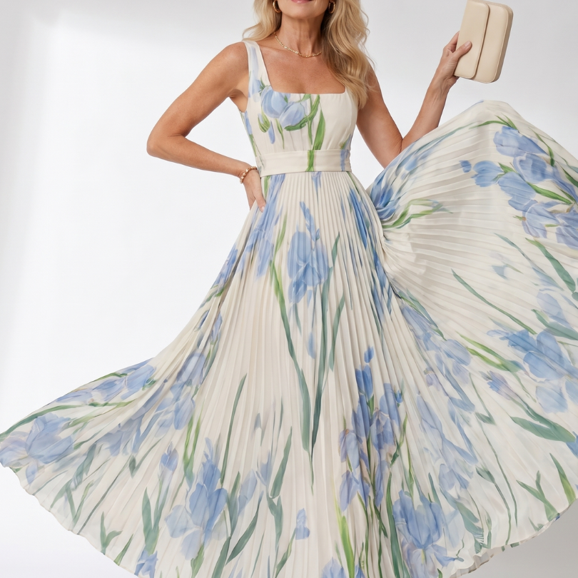 Camwen | Pleated Sleeveless Square Neck Midi Dress