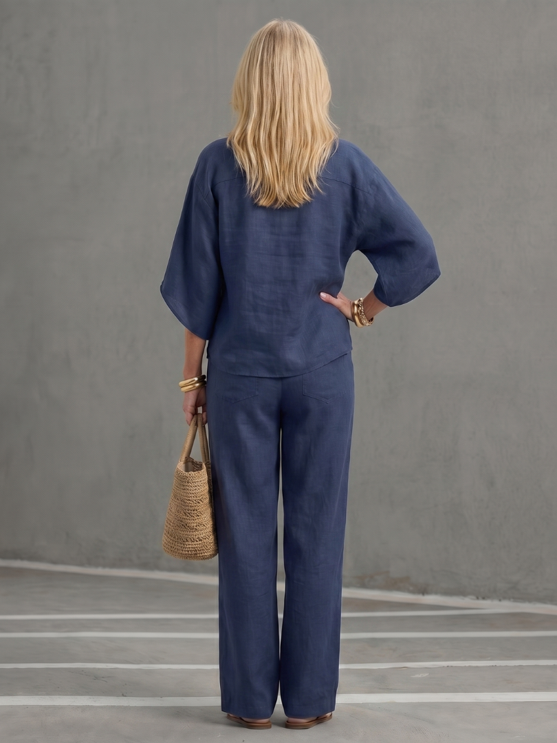 Frebeth | Button Front Relaxed Tunic Trouser Set