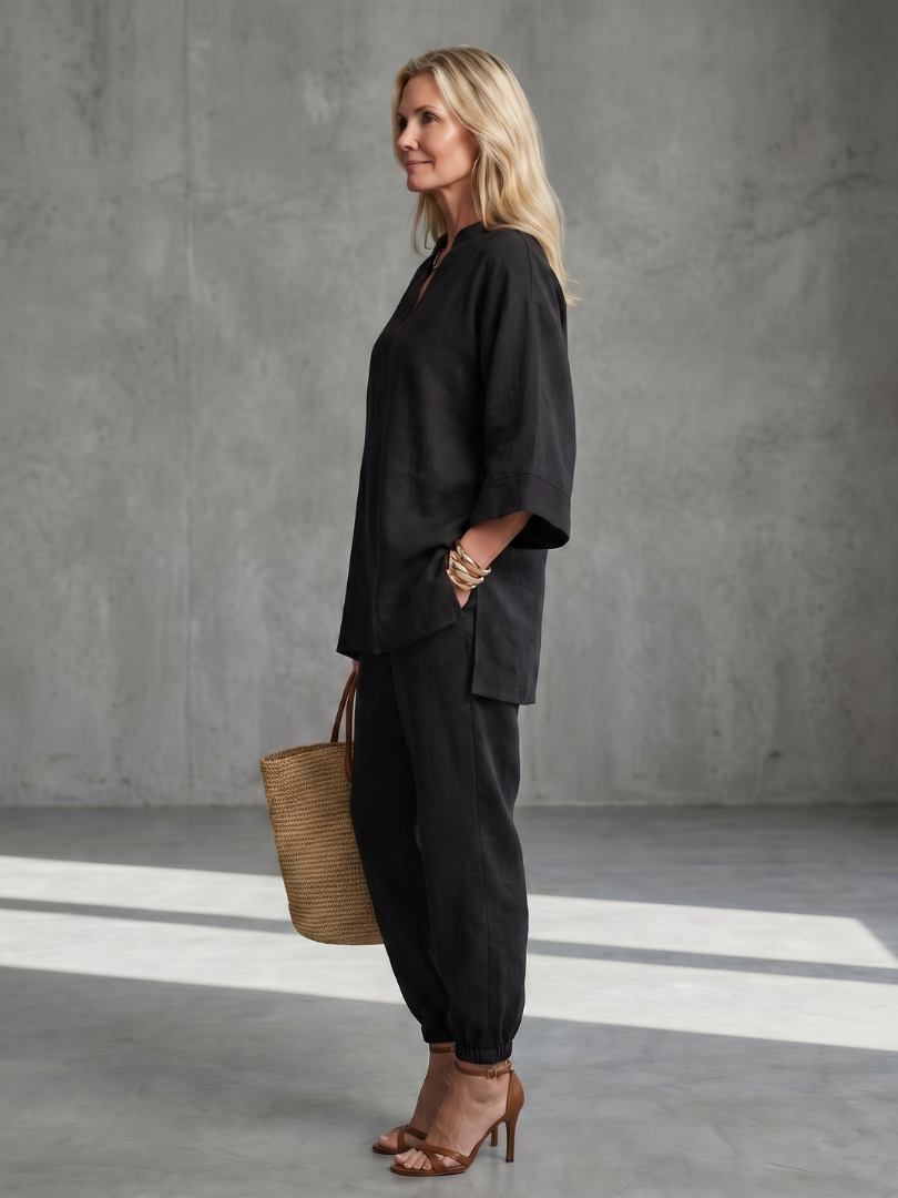 Perrina | V Neck Tunic Gathered Trouser Set