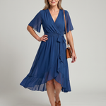 Tamsinlia | Short Sleeve Wrap Soft Flowing Hem Midi Dress