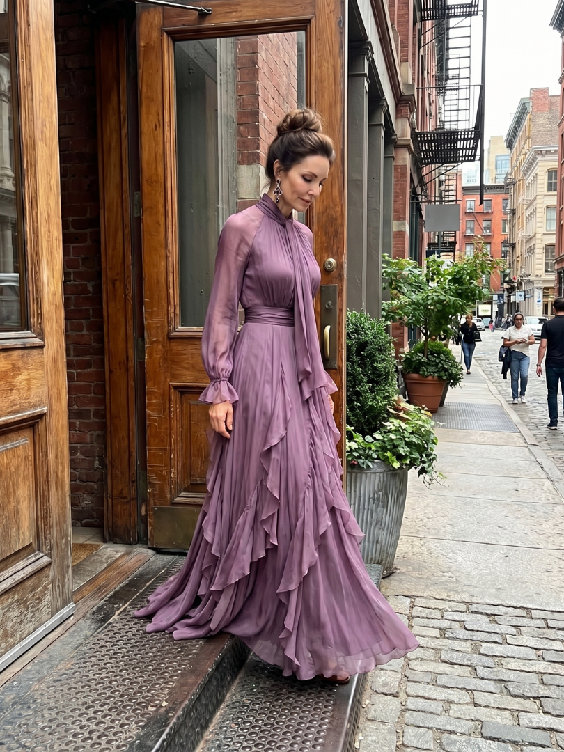 Sermae | Tie Neck Ruffle Tiered Maxi Dress