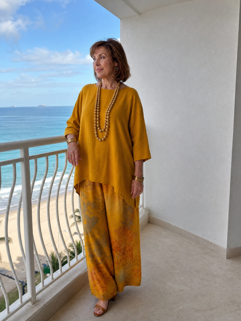 Renssa | High Low Tunic And Wide Leg Pant Set