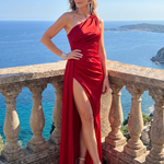 Wrennarina | One Shoulder Ruched Bodice High Slit Maxi Dress