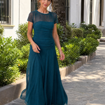 Orlalora | Mesh Yoke Ruched Maxi Dress