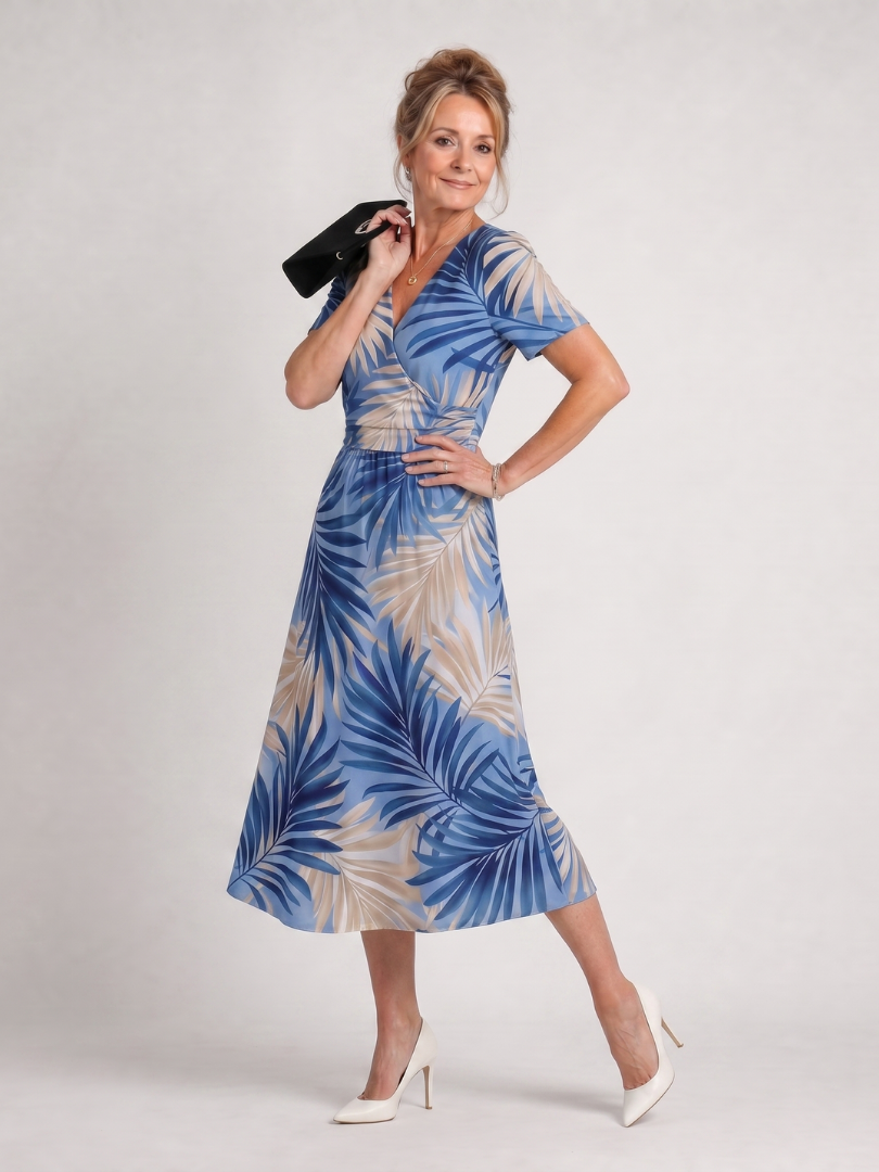 Serwynne | Floral Print Short Sleeve V Neck Midi Dress