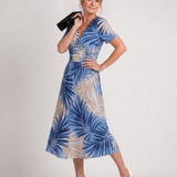 Serwynne | Floral Print Short Sleeve V Neck Midi Dress