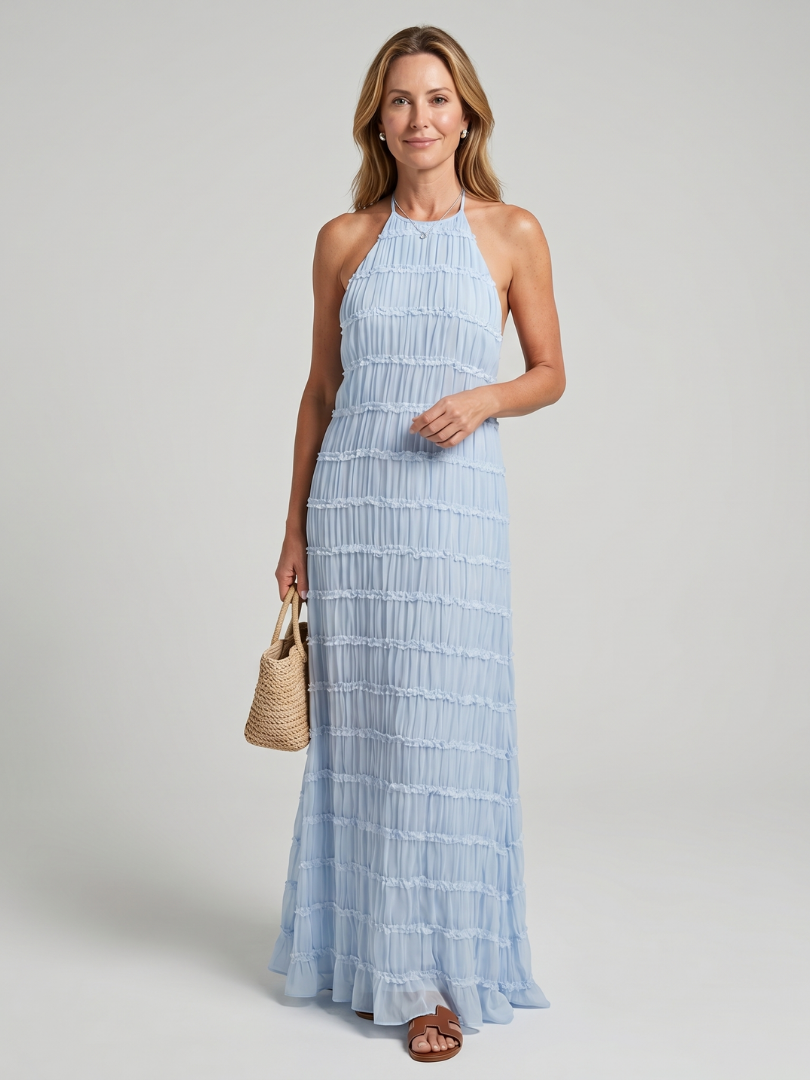 Vesette | Textured Fringe Fitted Silhouette Maxi Dress