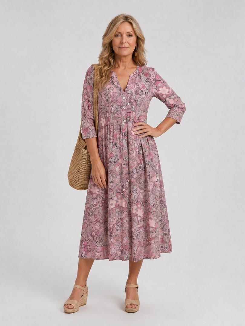 Daline | Vintage Front Three Quarter Sleeve Midi Dress