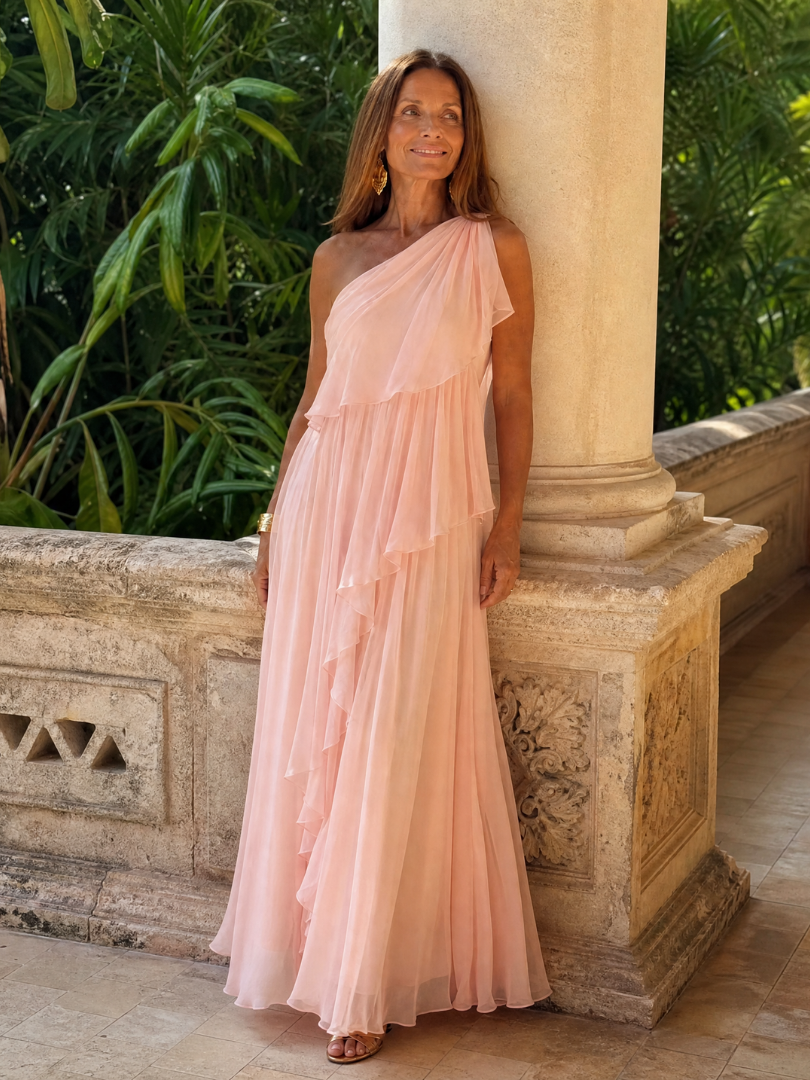 Vidalette | One Shoulder Ruffle Maxi Dress