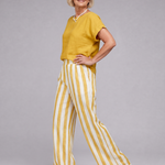 Magdara | Linen Blend Top And Striped Wide Leg Pants Set