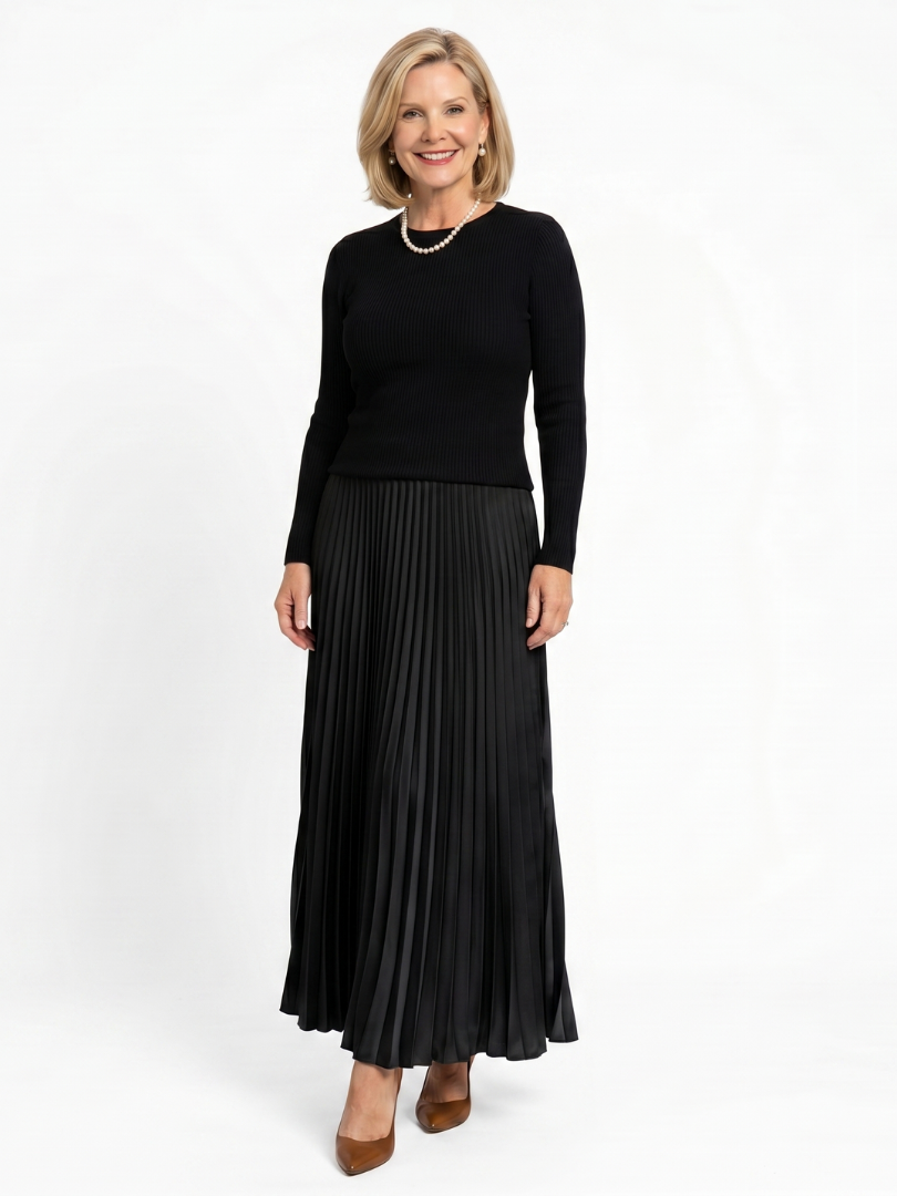 Serandra | Knit Top Pleated Skirt Midi Dress