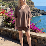 Saffthea | V Neck Top And Shorts Relaxed Fit Set
