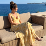 Sabda | Deep V Sleeveless Painterly Pattern Midi Dress