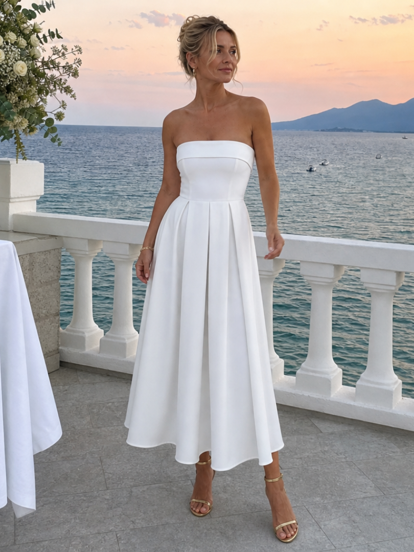 Permae | Strapless Structured Bodice Midi Dress