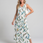 Tesmarie | Sleeveless Tropical Leaf Print Midi Dress