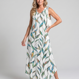Tesmarie | Sleeveless Tropical Leaf Print Midi Dress