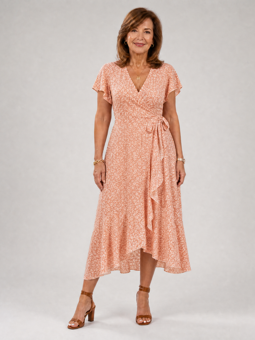 Vallette | Floral Wrap Ruffle Midi Dress