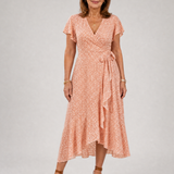 Vallette | Floral Wrap Ruffle Midi Dress