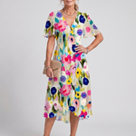 Daldra | Flutter Sleeve Gathered Waist Floral Print Midi Dress