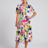 Daldra | Flutter Sleeve Gathered Waist Floral Print Midi Dress