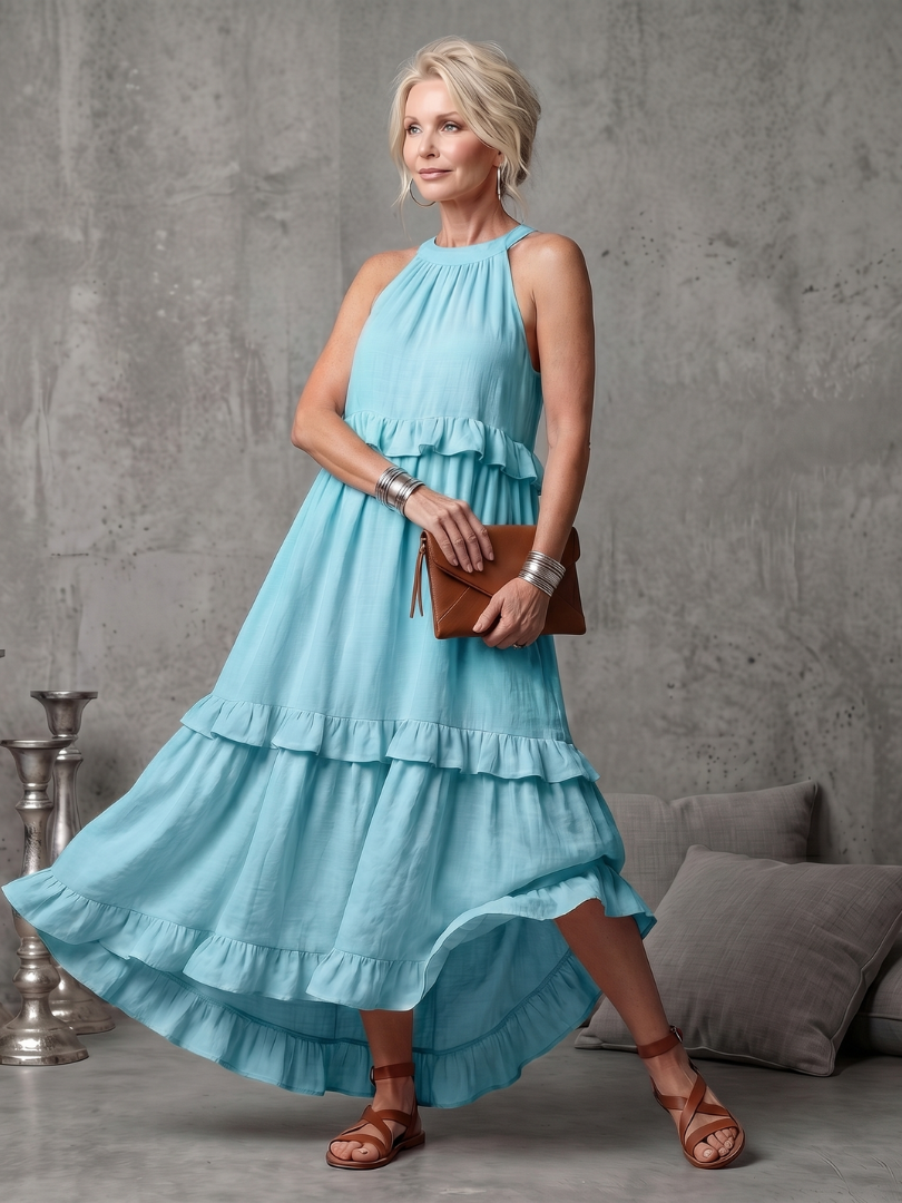 Vidassa | Tiered Ruffle Halter Maxi Dress