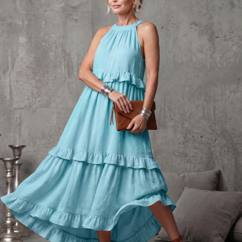 Vidassa | Tiered Ruffle Halter Maxi Dress