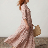 Teswen | Notch Neck Printed Long Sleeve Maxi Dress