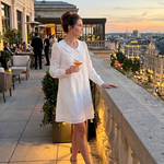 Eloney | Button Front Collar Knee Length Dress