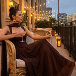 Fleurbelle | Cutout Neck Pleated Slit Maxi Dress