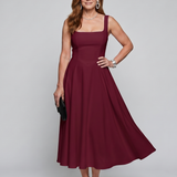 Dalbelle | Sleeveless Square Neck Flared Skirt Midi Dress