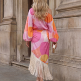 Briwynne | Abstract Print Fringe Hem Midi Dress