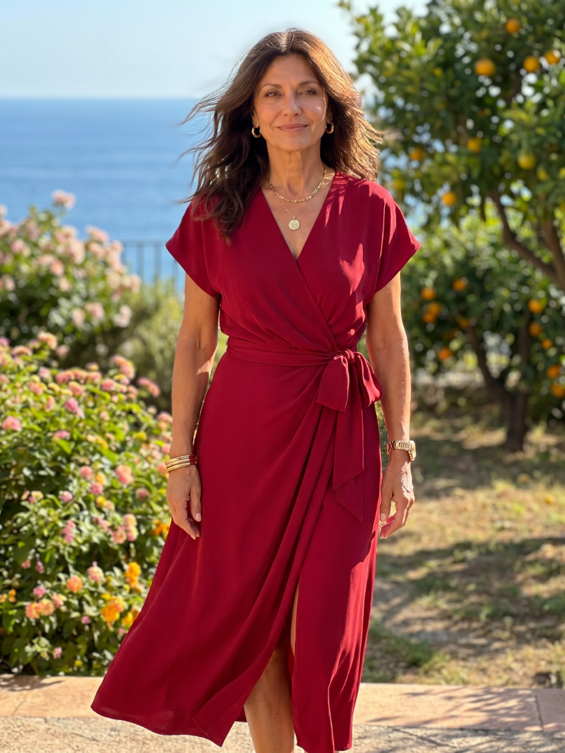 Romilia | Short Sleeve Wrap Tie Midi Dress
