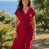 Romilia | Short Sleeve Wrap Tie Midi Dress