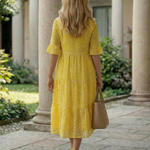 Thalwynne | Polka Dot Tiered Midi Dress Short Sleeve