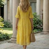 Thalwynne | Polka Dot Tiered Midi Dress Short Sleeve