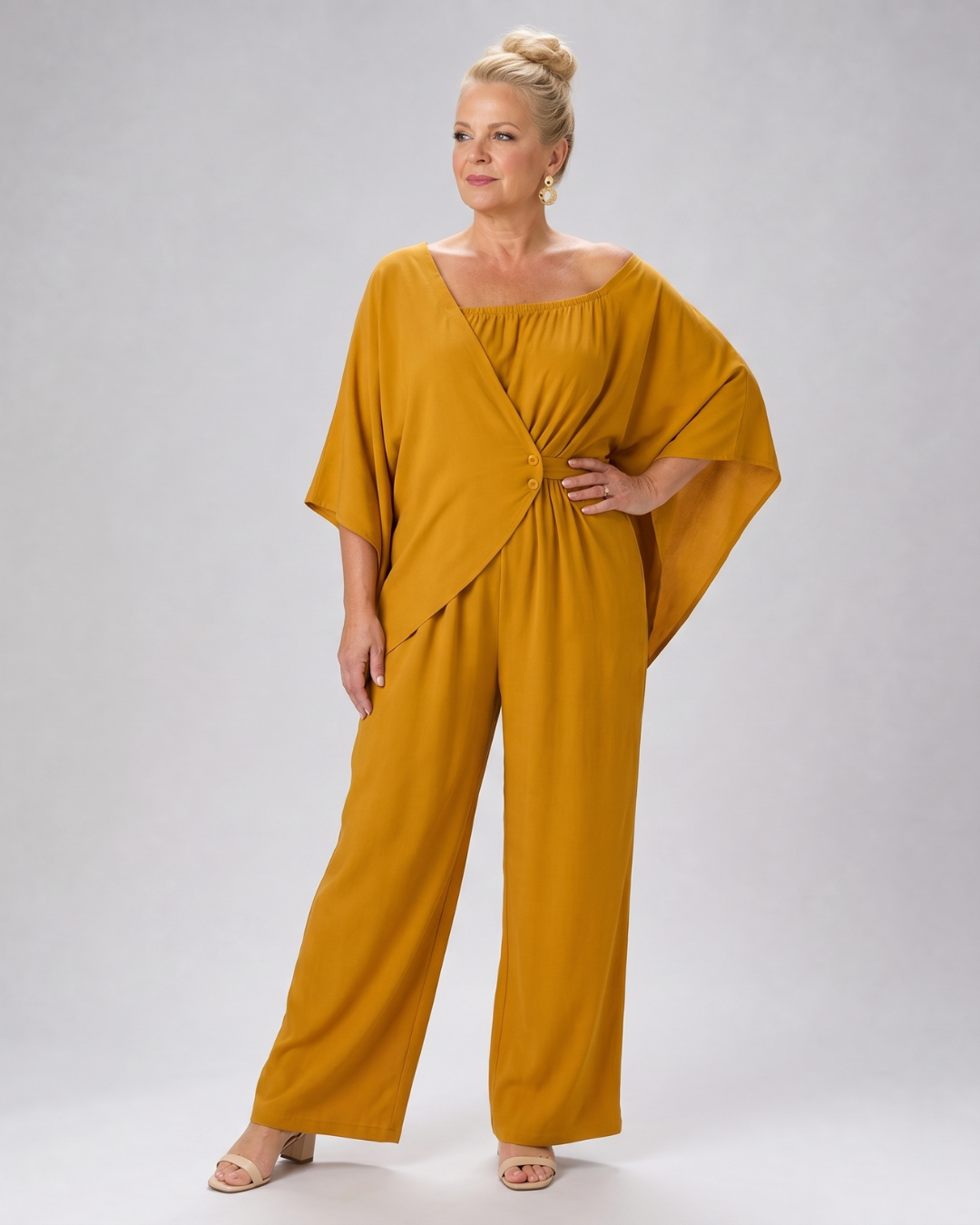 Nevsia | Draped Off Shoulder Top And Wide Leg Pants Set