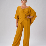 Nevsia | Draped Off Shoulder Top And Wide Leg Pants Set