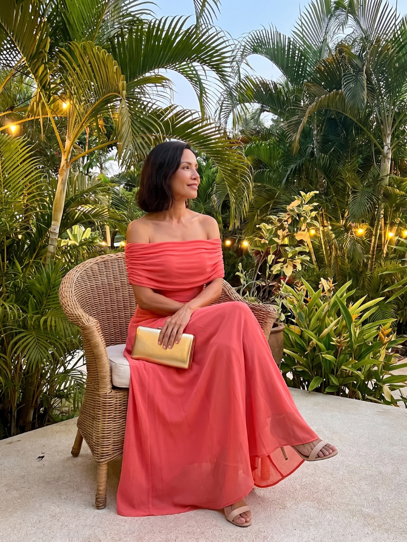 Vidabeth | Off Shoulder Draped Midi Dress