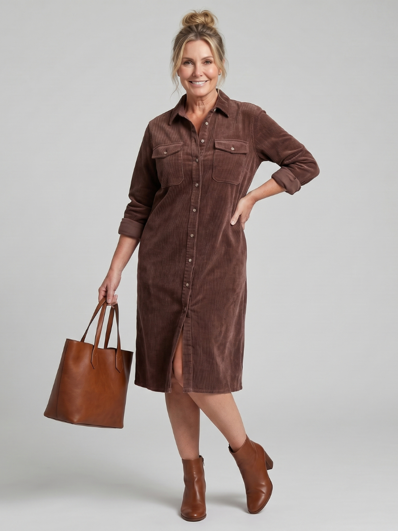 Kalney | Long Sleeve Patch Pockets Midi Dress