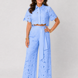Elobelle | Lace Button Front Two Piece Pant Set