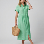 Roslora | Short Sleeve Stripe Pattern Midi Dress