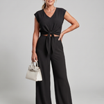 Maelette | Simple V Neck Strap Short Top Wide-leg Pants Sets