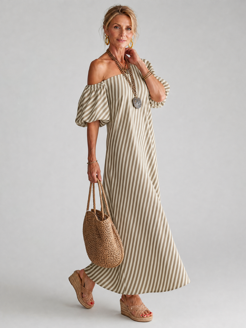 Vesrose | Striped Empire Waist Midi Dress