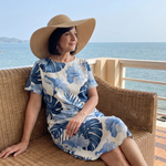 Maerose | Round Neck Plant Print Midi Dress