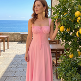 Kalwynne | Spaghetti Strap Ruched Bodice Midi Dress