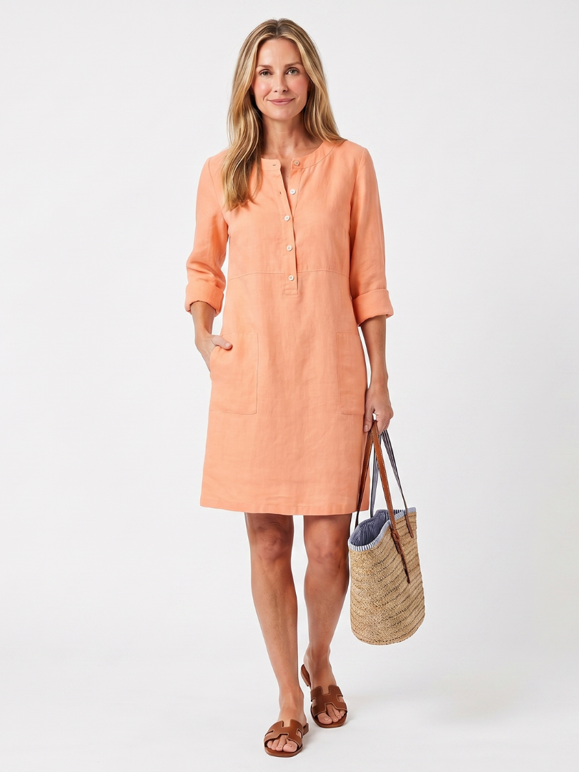 Haletta | Button Front Sleeve Knee Length Dress