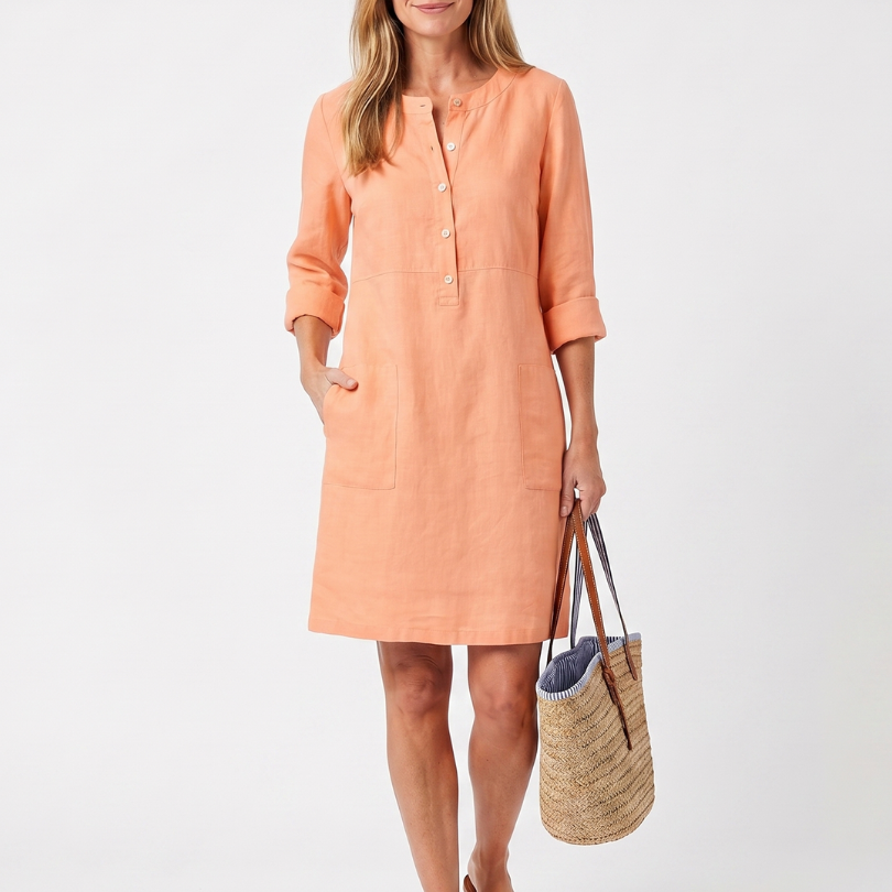 Haletta | Button Front Sleeve Knee Length Dress