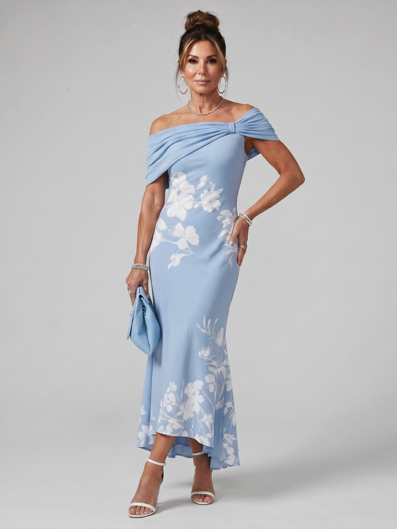 Sabwynne | Off Shoulder Draped Neckline Midi Dress