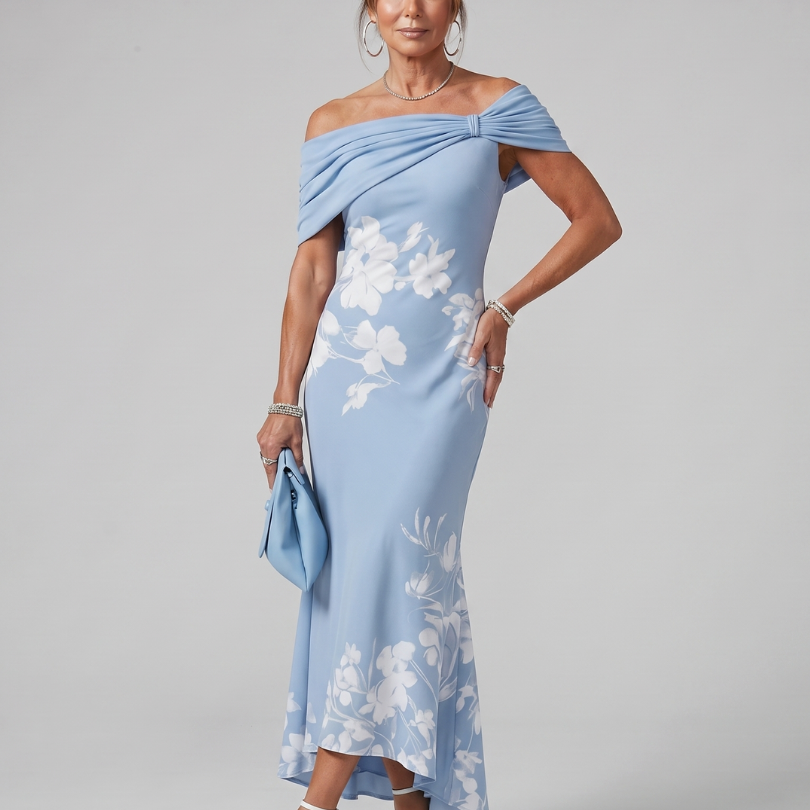 Sabwynne | Off Shoulder Draped Neckline Midi Dress
